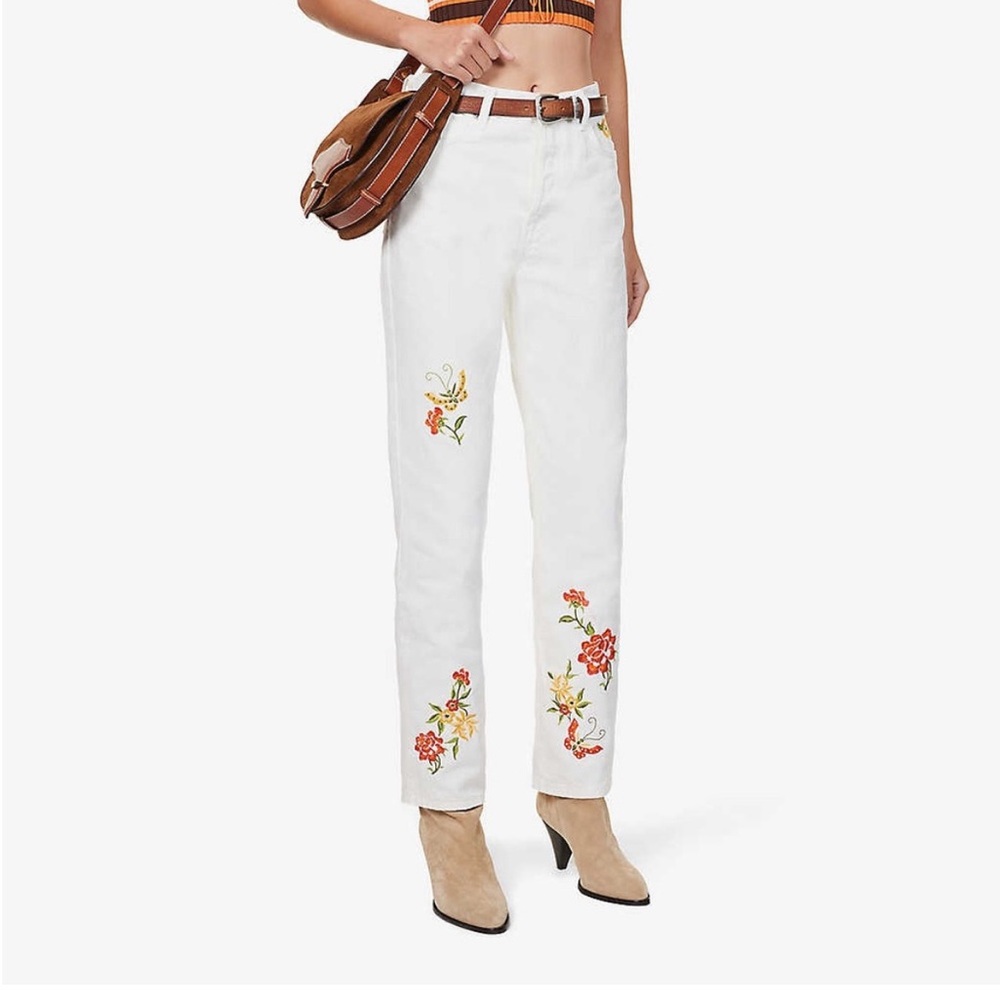 Reformation Cynthia High Rise Straight Jeans Floral Embroidery Size 25